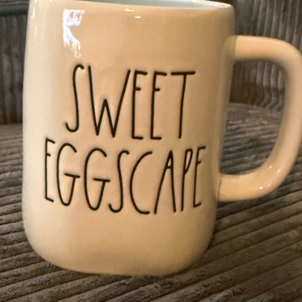 Rae Dunn White Ceramic Mug with Black 'SWEET EGGSCAPE' Text - Picture 5 of 5